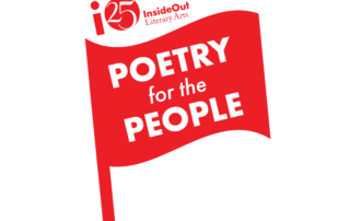 Digital graphic of a red flag with the words "Poetry for the People" written on it.