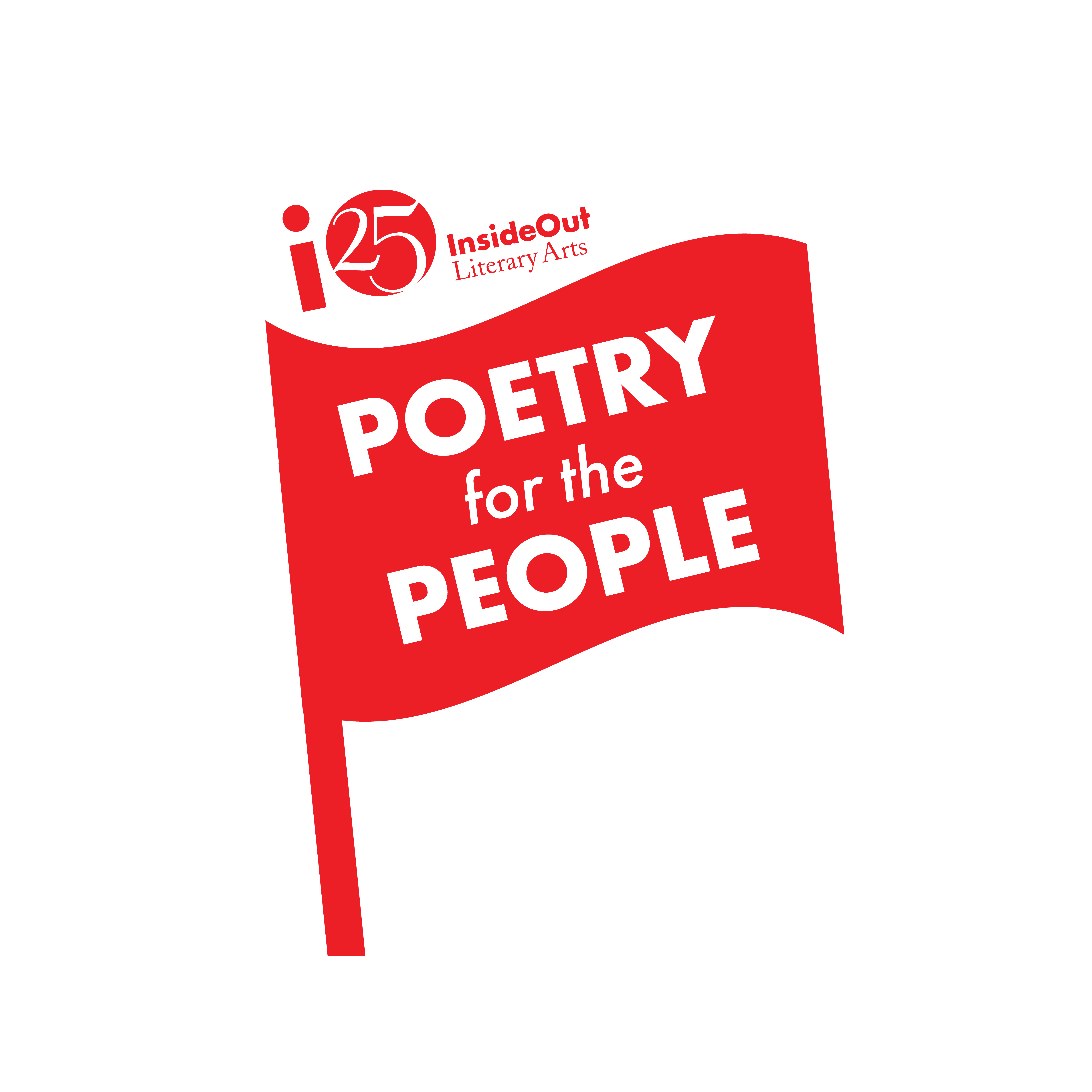 Digital graphic of a red flag with the words "Poetry for the People" written on it.