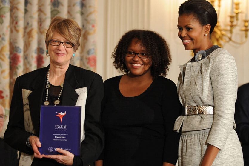 InsideOut Literary Arts Detroit - Michelle Obama presents Dr. Terry Blackhawk with the Coming Up Taller Award for excellence in after-school programming in 2007.